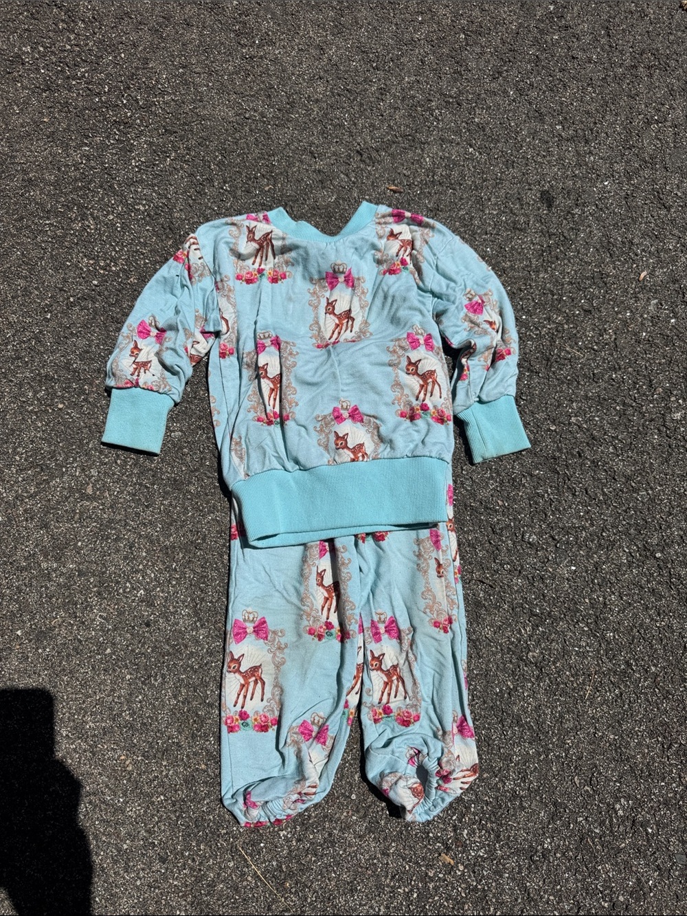 Girls Blue Deer Print Two-Piece Pajama Set